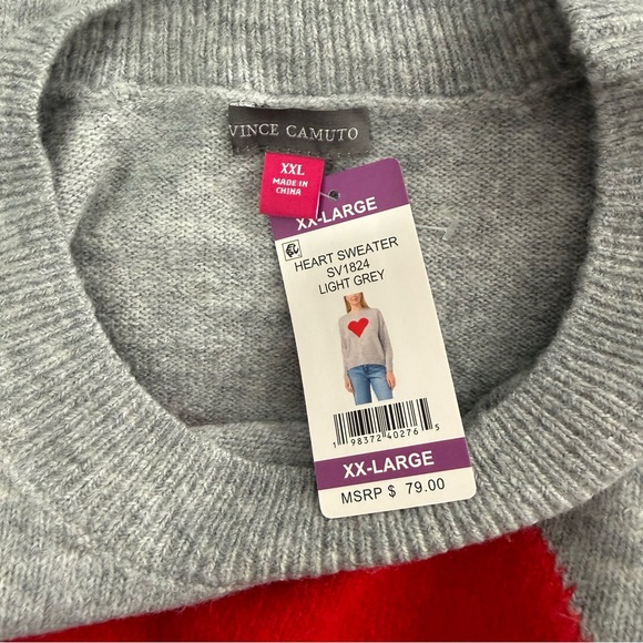 Vince Camuto Light Gray Sweater with Red Heart Size XXL - Picture 2 of 3